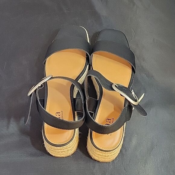 BRAND NEW A.N.A NEW APPROACH ADJUSTABLE BUCKLE ANKLE ONE BAND WEDGE SAND… - Picture 5 of 15